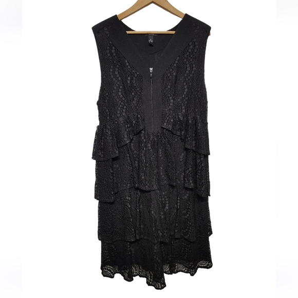 Gothic Alfani Black Lace Sleeveless Tiered Ruffle Dress Size XL - Picture 7 of 8